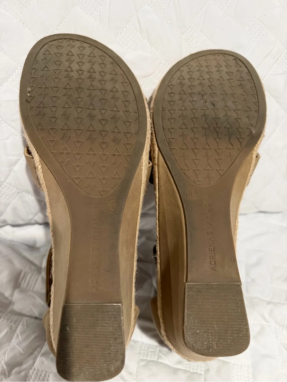 Adrienne Vittadini Taupe Strap Wedge Sandals